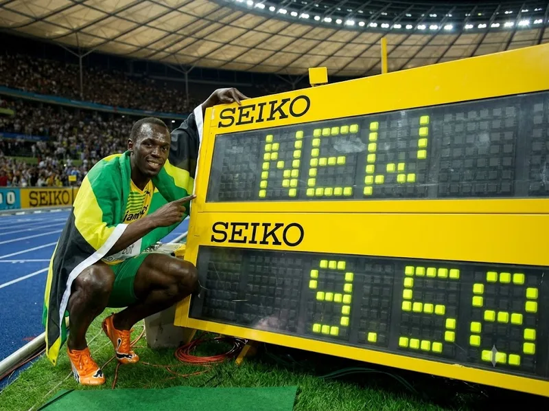 Usain Bolt đang giữ kỷ lục chạy 100m thế giới với thành tích 9,58 giây, cột mốc tốc độ chưa bị vượt qua.